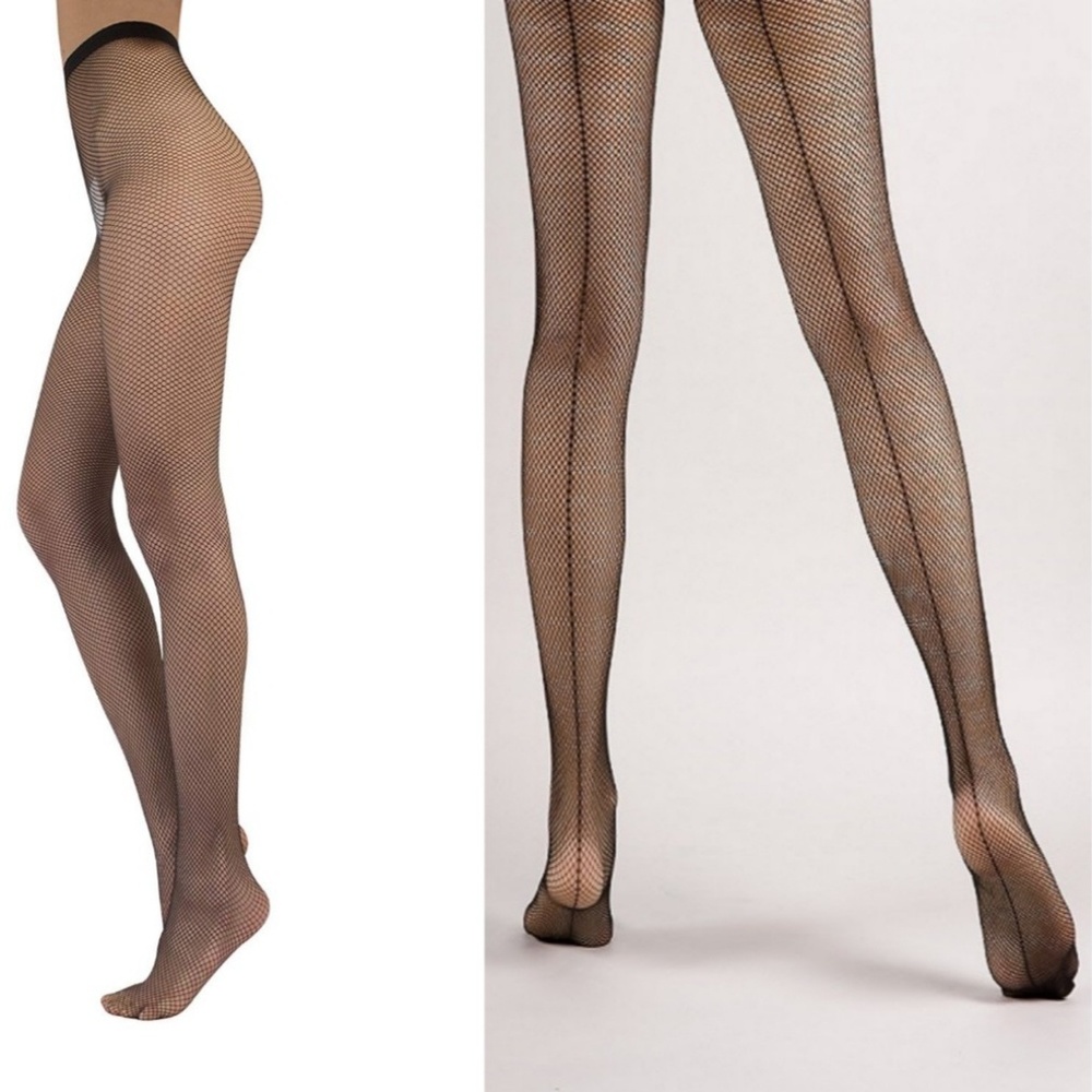 Bundle 2 pair Fishnet Back Seam Stockings S / M - Picture 3 of 6